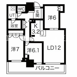 苗穂駅 徒歩3分 23階の物件間取画像